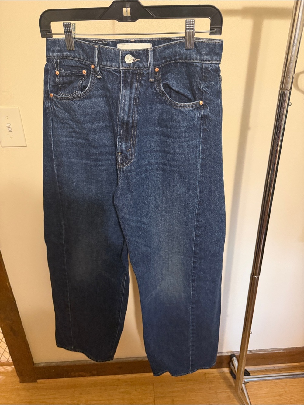 MOTHER High-Rise Barrel-Leg Jeans in Dark Blue Denim